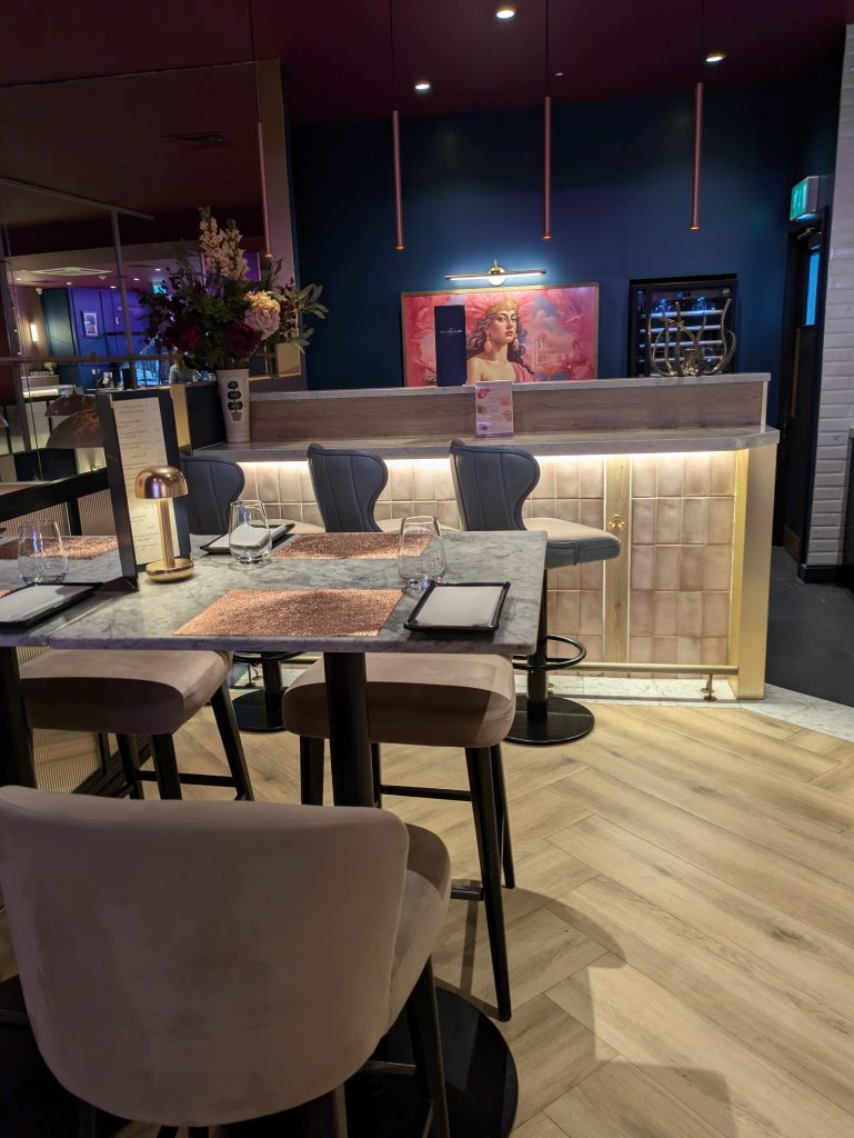 inside bar with table set for dining